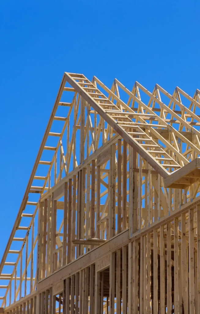 Framing wood beams of wooden building