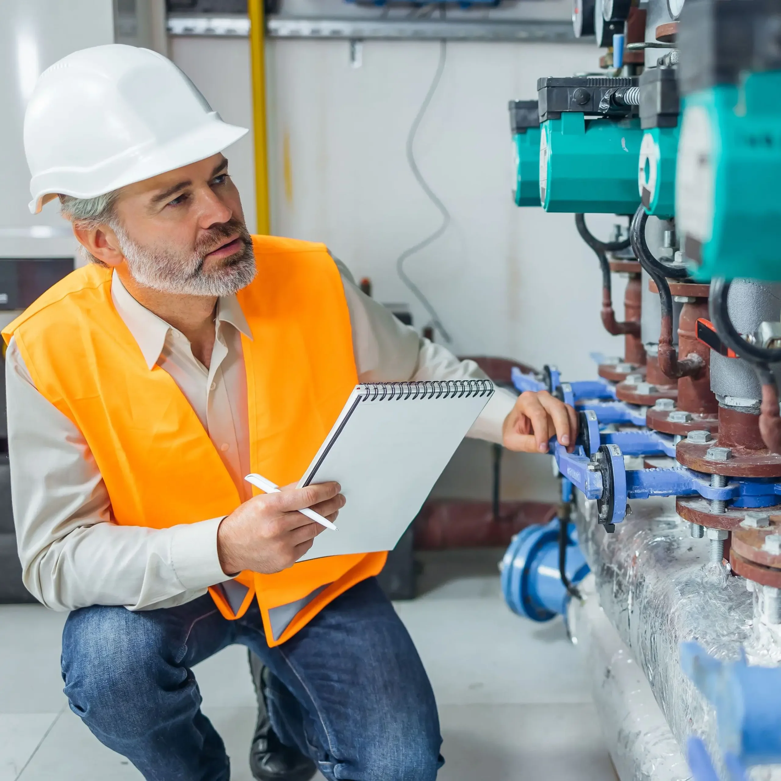 Man inspecting water system