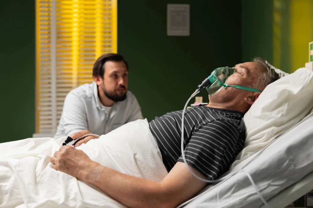 Patient with oxygen mask