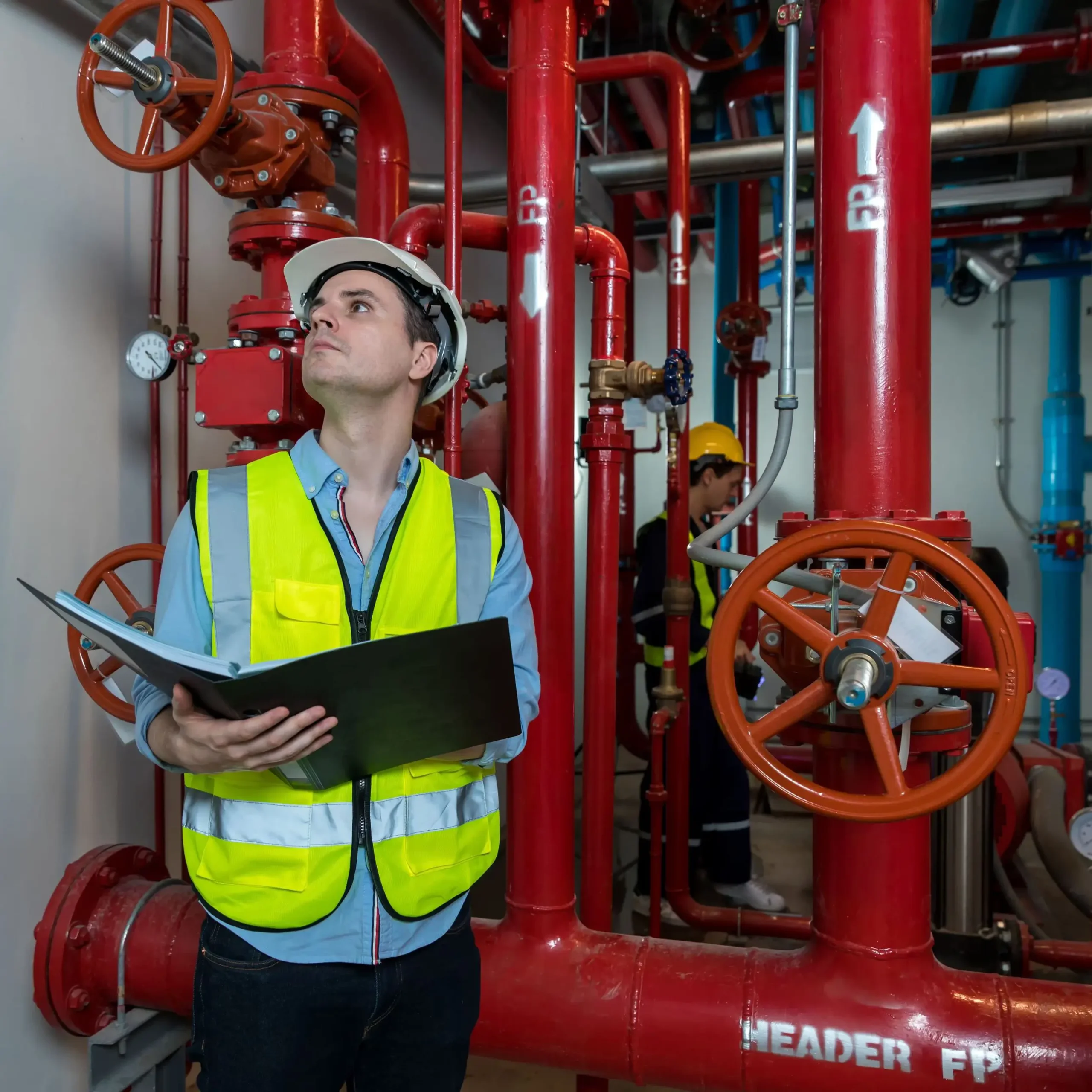 Engineer or technician work checking Fire suppression system