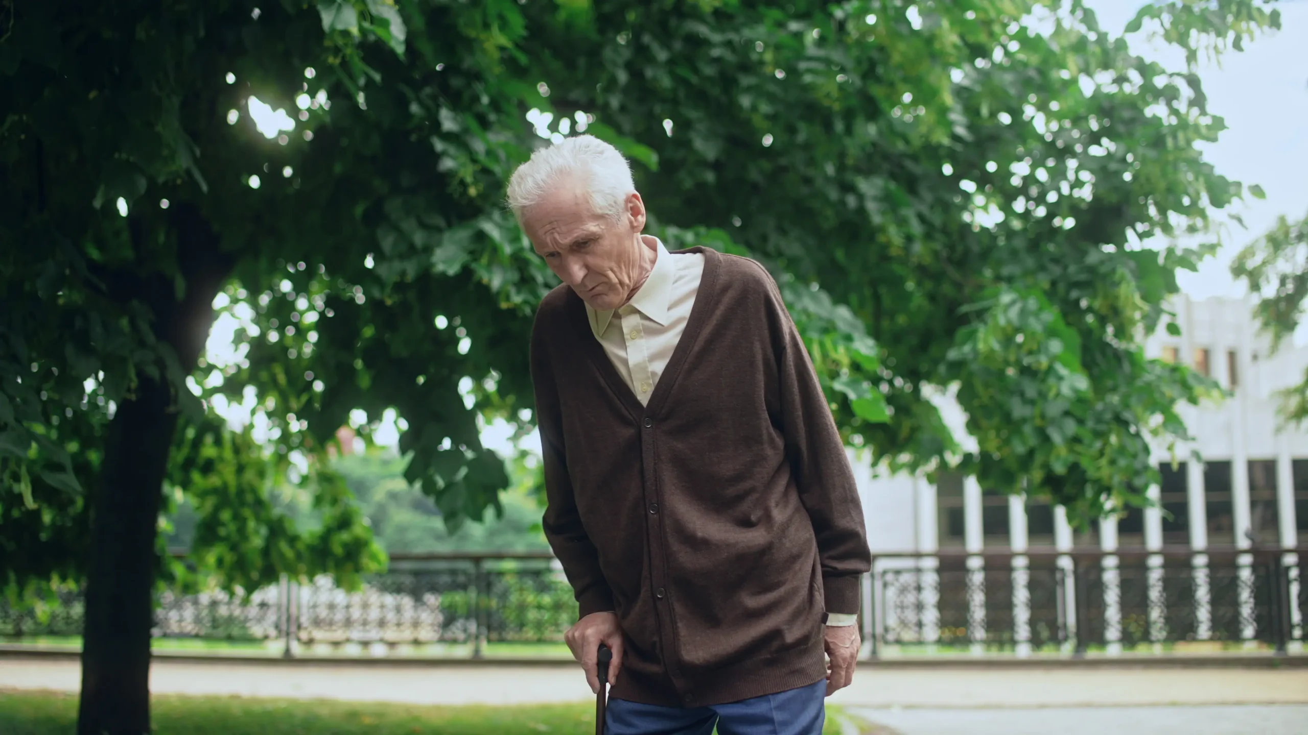 Senior walking outside