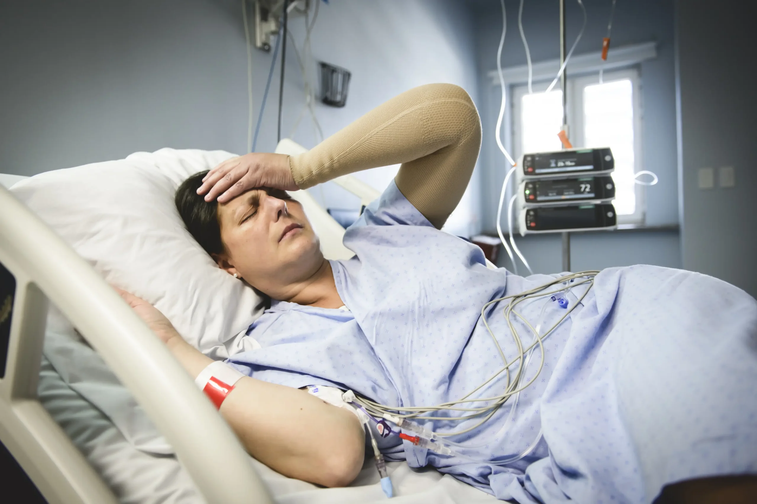 Woman in hospital suffering