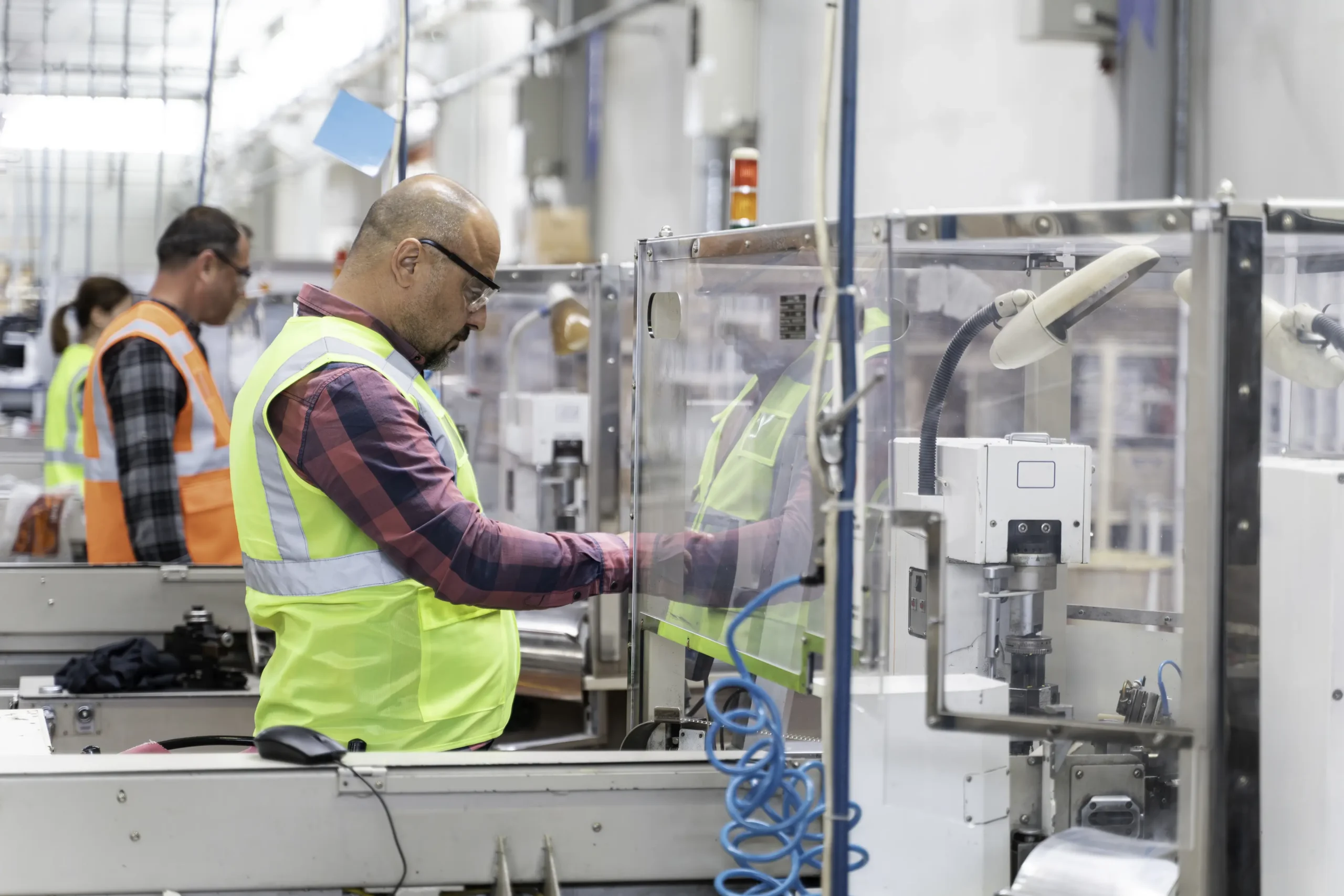Worker at Computer Monitor in the Factory