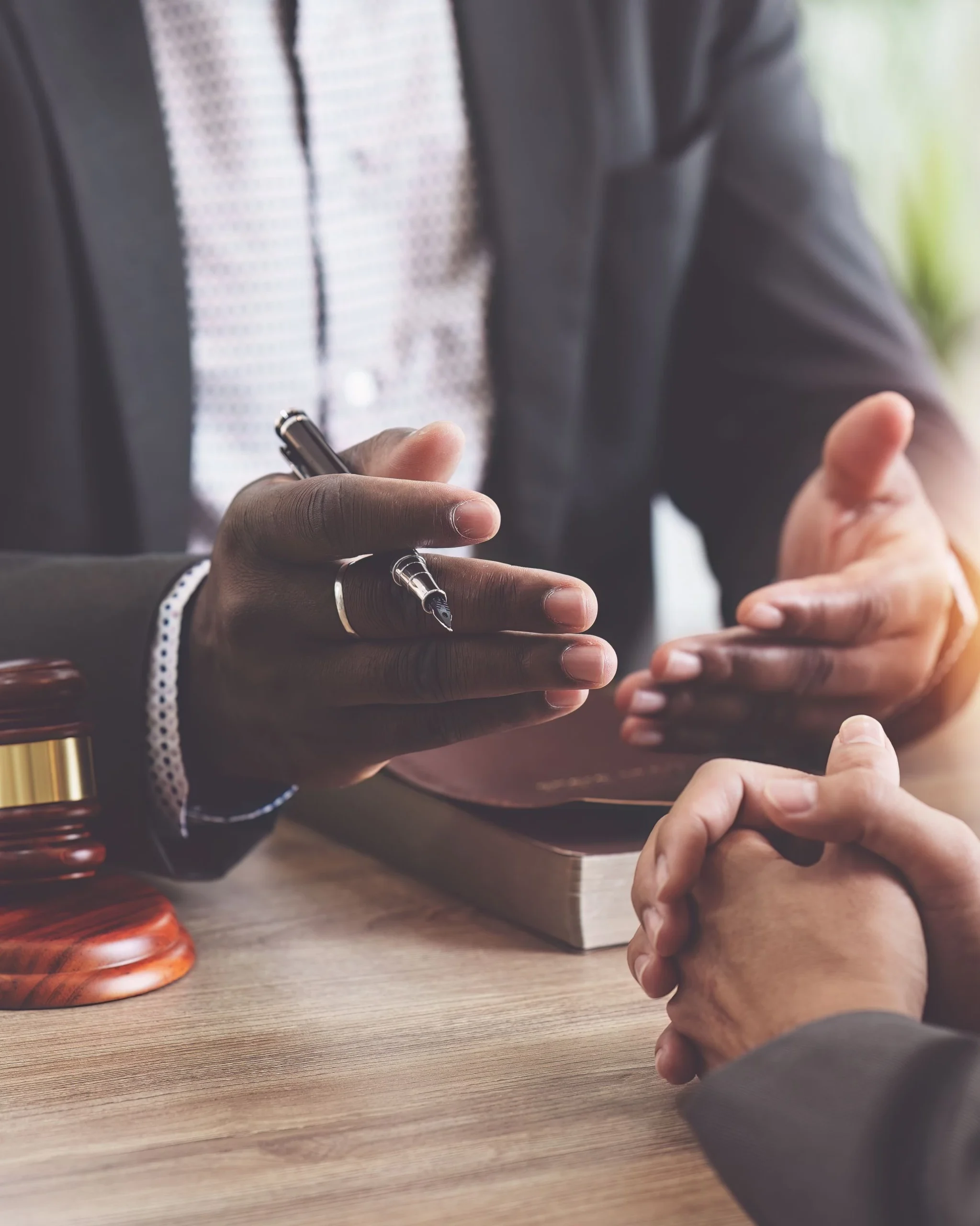 Lawyer talking to client