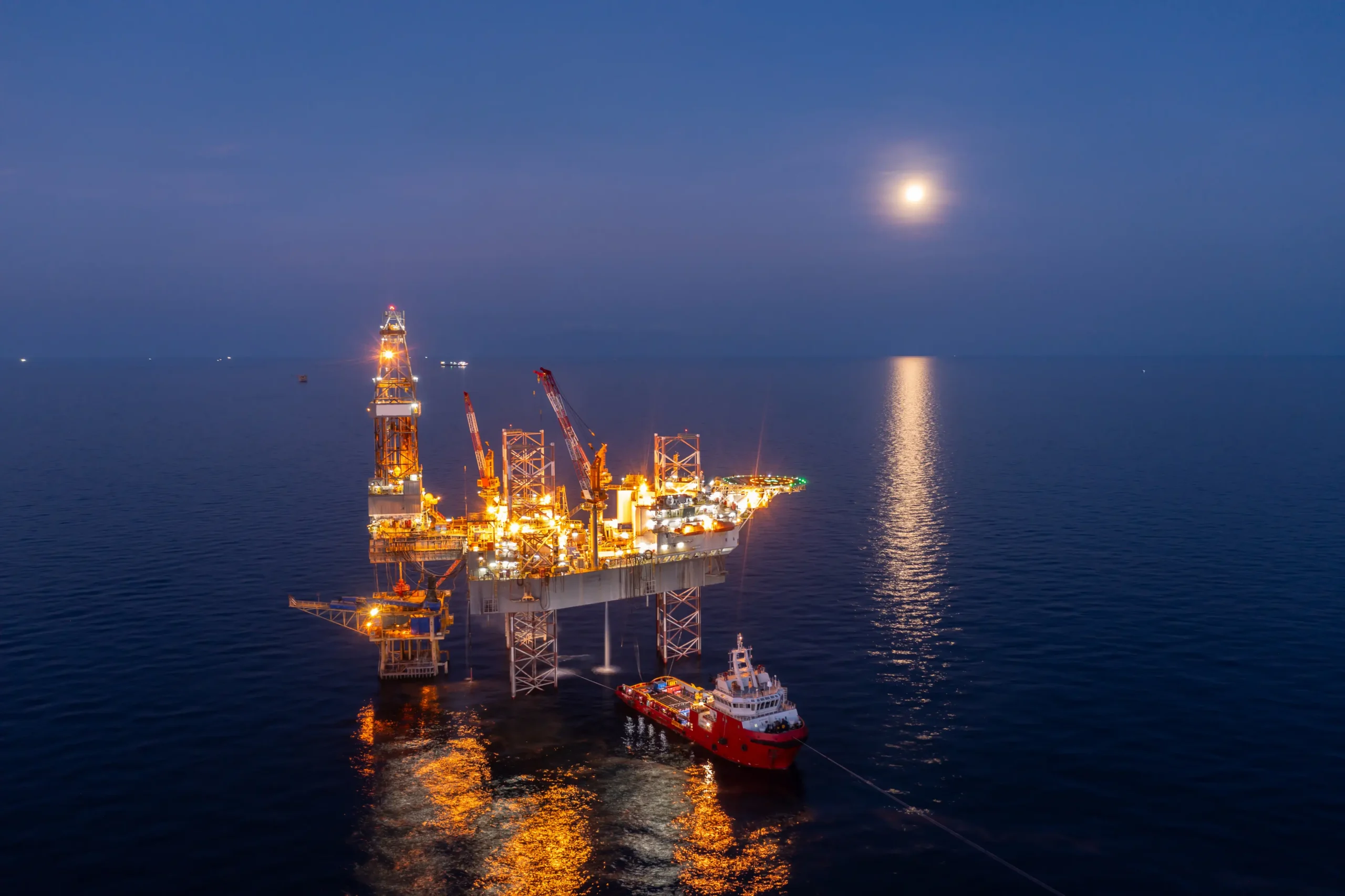 Aerial view of jack up drilling rig