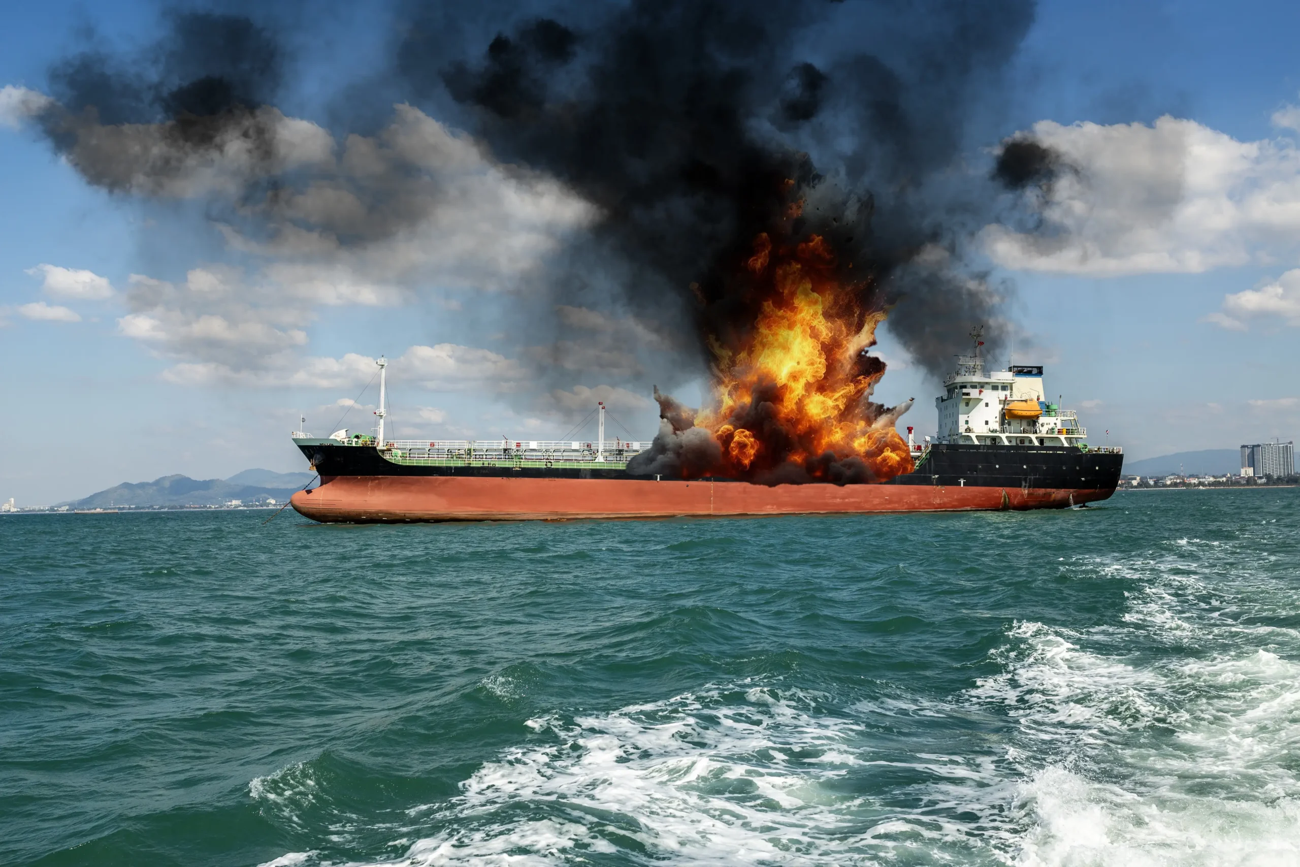 Fire on a cargo ship