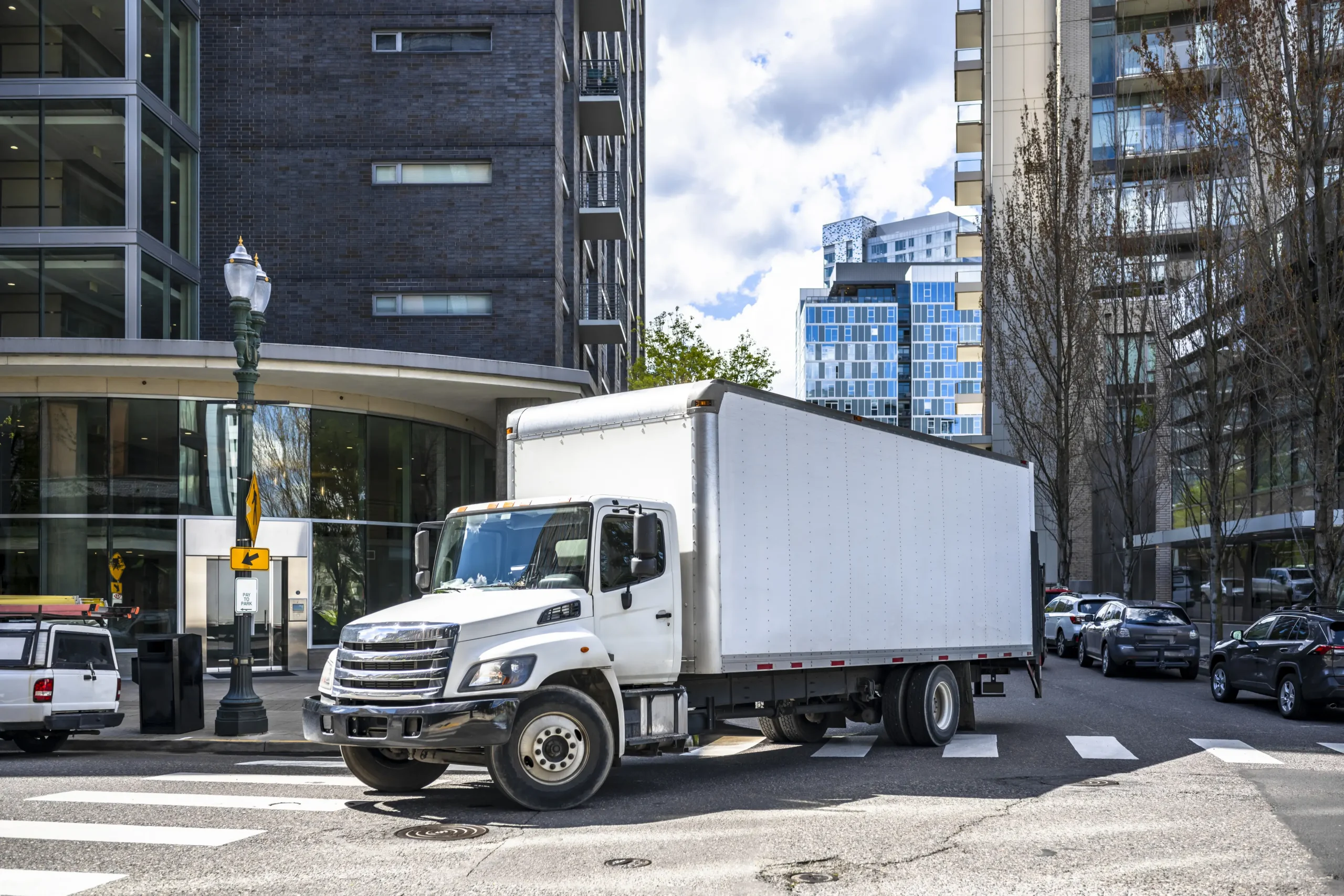 Long box trailer making local commercial delivery