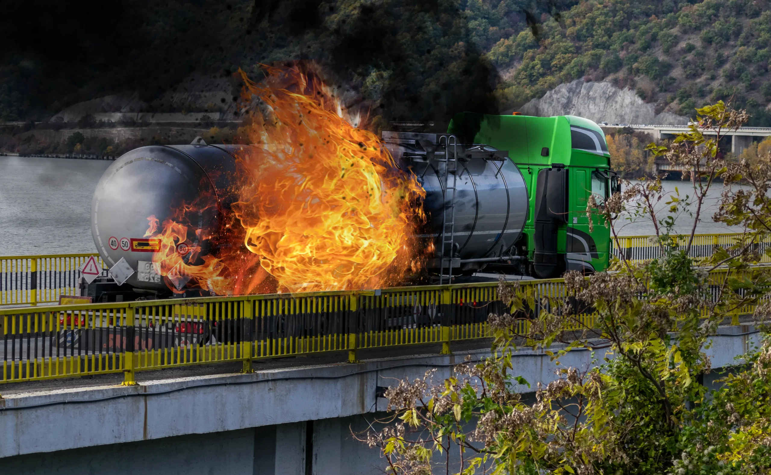 The truck carrying fuel caught fire